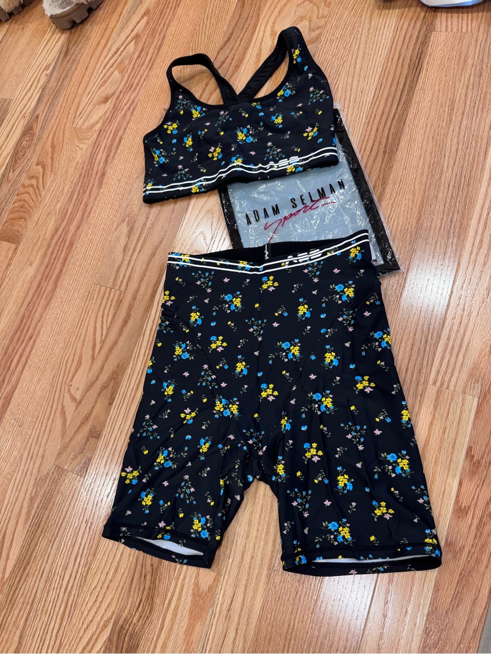 Adam Selman Sport Black Floral Active Two-Piece Set